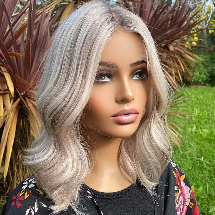 Lace wig with a honey - blonde color for a warm and sunny appearancePlatinum Ash Blonde Shoulder Wavy Human Hair Bob Wigs Lace Front Wig 13x6 Preplucked Wig Lace wig with a honey - blonde color for a warm and sunny appearancePlatinum Ash Blonde Shoulder Wavy Human Hair Bob Wigs Lace Front Wig 13x6 Preplucked Wig