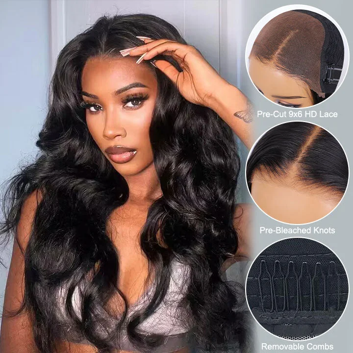 Lace wig with a wispy fringe for a soft and feminine lookPre Cut Lace Body Wave 9x6 Lace Glueless Preplucked Wig Human Hair Lace wig with a wispy fringe for a soft and feminine lookPre Cut Lace Body Wave 9x6 Lace Glueless Preplucked Wig Human Hair