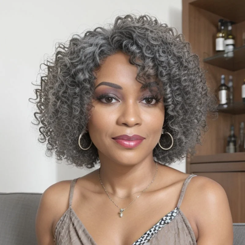 Colored wig with a straight texture for a sleek and minimalist lookSalt And Pepper Glueless Kinky Curly Bob Wig With Side Part Bangs Human Hair Wigs for Black Women Colored wig with a straight texture for a sleek and minimalist lookSalt And Pepper Glueless Kinky Curly Bob Wig With Side Part Bangs Human Hair Wigs for Black Women