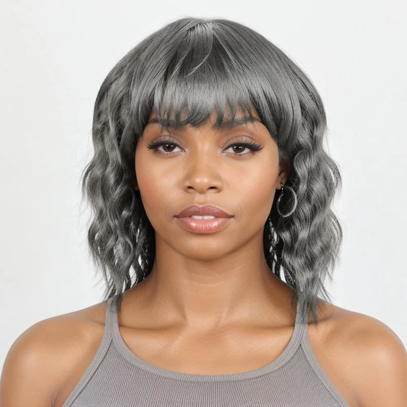 Colored wig with a side - part for a more flattering appearanceSalt And Pepper Short Mullet Wig Short Bob with Bangs 80s 90s Shaggy Layered Hair Shoulder Length Wigs Colored wig with a side - part for a more flattering appearanceSalt And Pepper Short Mullet Wig Short Bob with Bangs 80s 90s Shaggy Layered Hair Shoulder Length Wigs