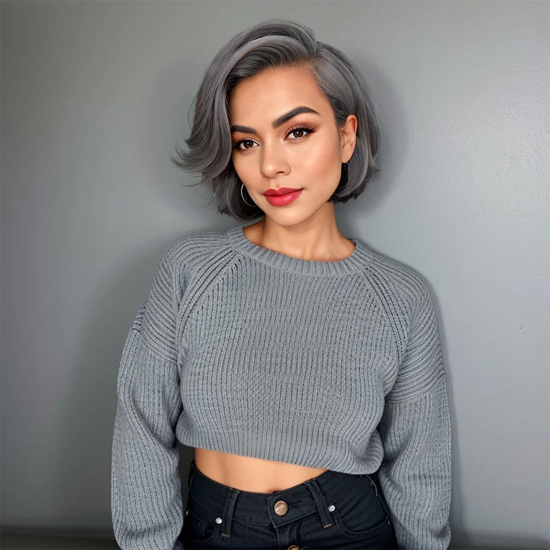 Colored wig with a wavy texture for a beachy and fun lookSalt And Pepper Short Pixie C Part Cut Glueless 5x5 Closure Lace Wig 100% Human Hair Colored wig with a wavy texture for a beachy and fun lookSalt And Pepper Short Pixie C Part Cut Glueless 5x5 Closure Lace Wig 100% Human Hair