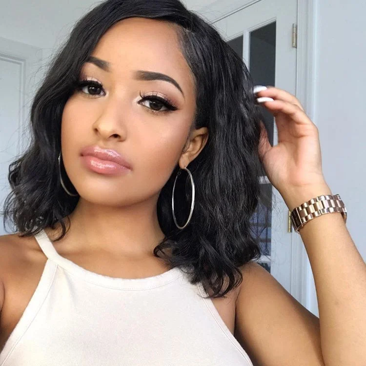 Bob Wigs for Halloween Costumes​ Bob wig with a curly fringe for a playful and youthful vibeMsbeauty Wavy Short Bob Lace Front Wig For Woman