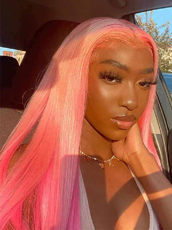 Colored wig with a red - orange hue for a warm and energetic lookSimidola Light Pink Straight Hair Natural Pre-Plucked Lace Wig Colored wig with a red - orange hue for a warm and energetic lookSimidola Light Pink Straight Hair Natural Pre-Plucked Lace Wig