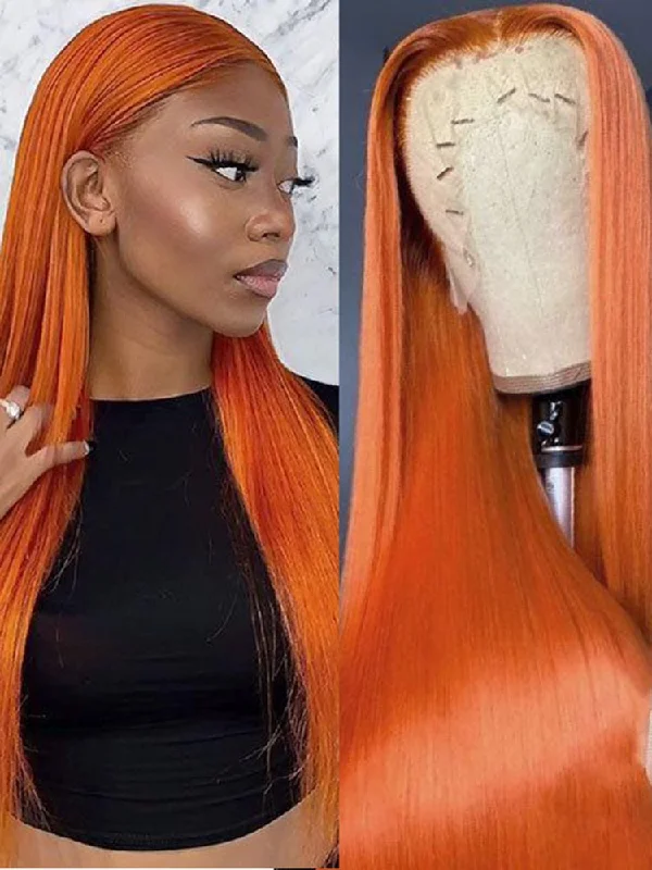 Colored wig with a pre - bleached knot for a natural - looking scalpSimidola 4x4/13x4 Lace Front Ginger Color Straight Hair Wig Colored wig with a pre - bleached knot for a natural - looking scalpSimidola 4x4/13x4 Lace Front Ginger Color Straight Hair Wig