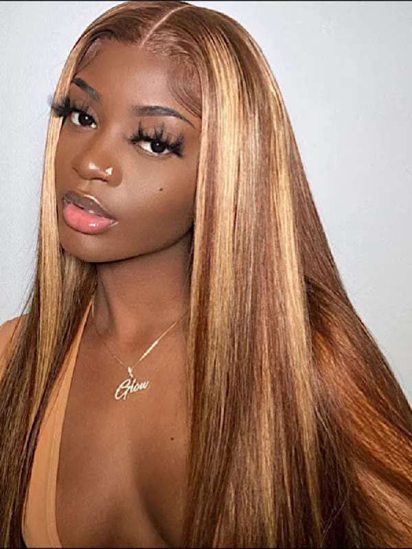 Colored wig with a 150 - density for a full and thick appearanceSimidola 4x4/13x4 Highlight Brown Straight Hair Lace Front Wig Colored wig with a 150 - density for a full and thick appearanceSimidola 4x4/13x4 Highlight Brown Straight Hair Lace Front Wig