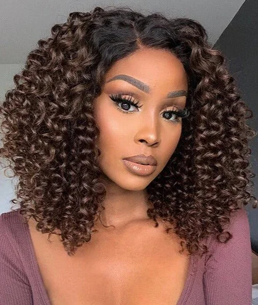 Human - hair colored wig for a natural and luxurious feelSimidola 4x4 Lace Ombre Brown Bouncy Curly Closure Wig Human - hair colored wig for a natural and luxurious feelSimidola 4x4 Lace Ombre Brown Bouncy Curly Closure Wig