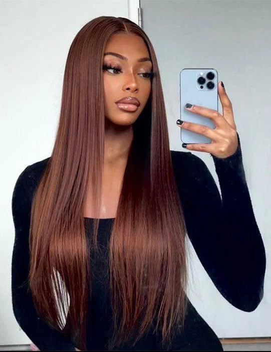 Colored wig with a curly texture for a bold and stylish choiceSimidola Reddish Brown 4x4/13x4 Lace Front Straight Hair Wig Colored wig with a curly texture for a bold and stylish choiceSimidola Reddish Brown 4x4/13x4 Lace Front Straight Hair Wig