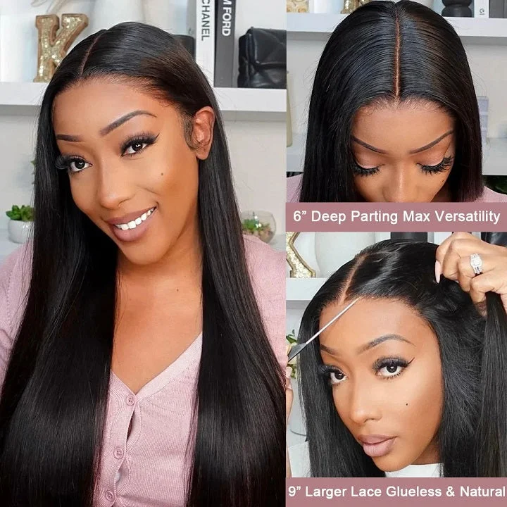 Lace wig with a natural - looking root for a more realistic lookStraight 9x6 Pre Cut Lace Glueless Wig Bleached Knots Human Hair Lace wig with a natural - looking root for a more realistic lookStraight 9x6 Pre Cut Lace Glueless Wig Bleached Knots Human Hair