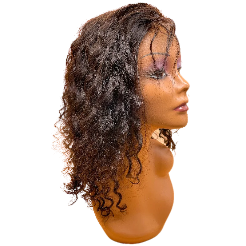 Lace wig with a wispy fringe for a soft and feminine lookValerie 10A Lace wig  360 One Direction Cuticle Deep Wave 18''
