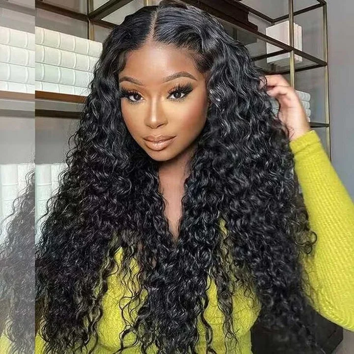 Lace wig with a middle - part for a classic and elegant styleWater Wave 9x6 Pre Bleached Tiny Knots Pre-Cut HD Lace Wig Lace wig with a middle - part for a classic and elegant styleWater Wave 9x6 Pre Bleached Tiny Knots Pre-Cut HD Lace Wig
