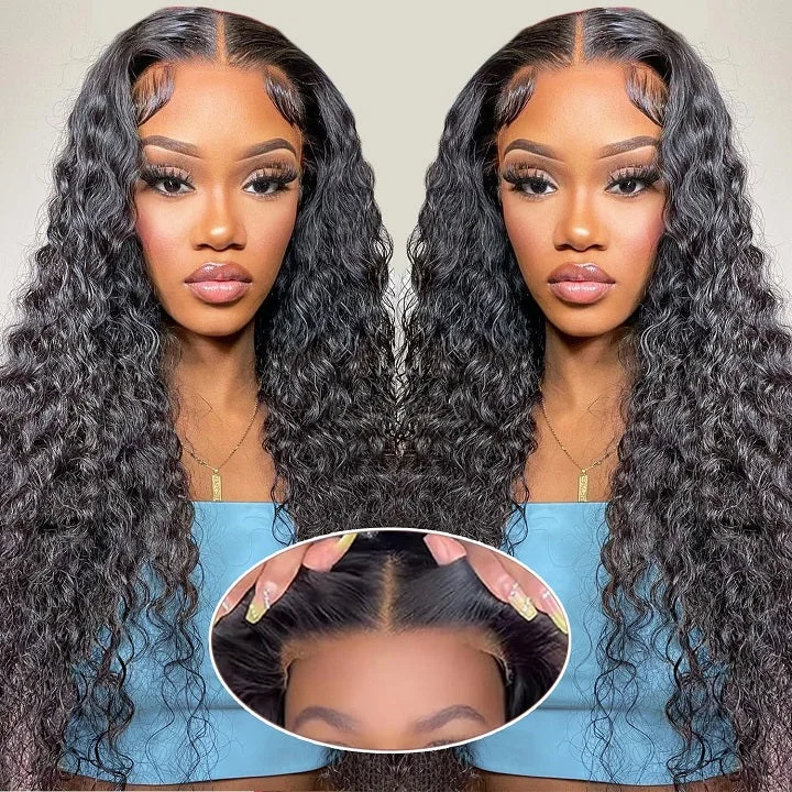 Lace wig with a pre - bleached knot for a natural - looking scalpWater Wave Pre Cut 13x4 Lace Frontal Wig Glueless Crystal HD Lace Human Hair Wigs Lace wig with a pre - bleached knot for a natural - looking scalpWater Wave Pre Cut 13x4 Lace Frontal Wig Glueless Crystal HD Lace Human Hair Wigs