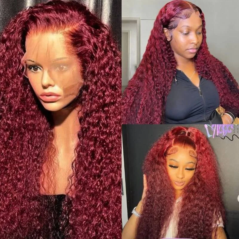 Colored wig with a red - orange hue for a warm and energetic lookYMY Hair 99J Color 13x4 Lace Front Wigs Jerry Curly Hair Burgundy Colored Wigs Colored wig with a red - orange hue for a warm and energetic lookYMY Hair 99J Color 13x4 Lace Front Wigs Jerry Curly Hair Burgundy Colored Wigs