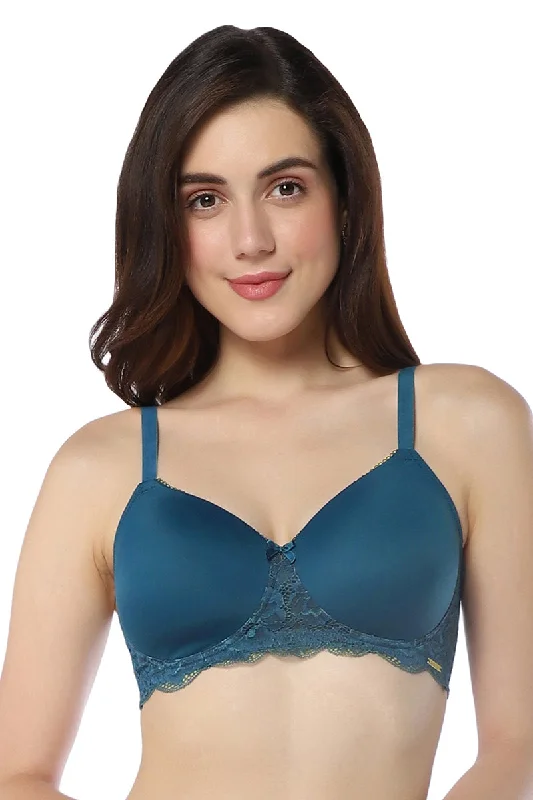 Lace Elegance Padded Non-Wired Bra - Gebralta Blue