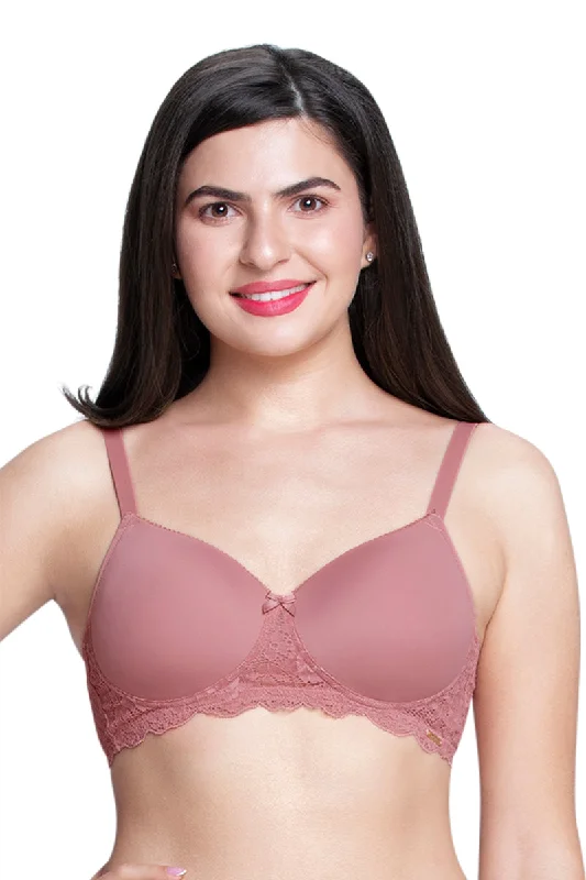 Lace Elegance Padded Non-Wired Bra  - Dusty Rose