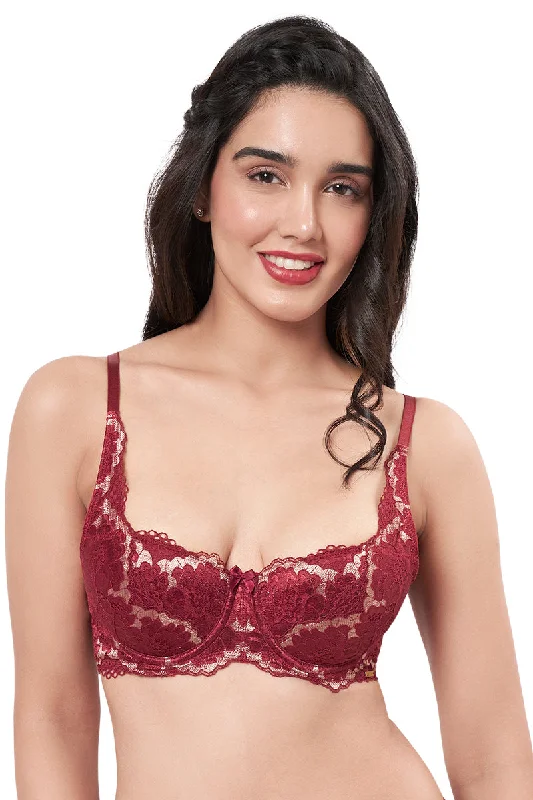 Eternal Bliss Lightly Padded Wired Demi Coverage Balconette Bra - Red Berry