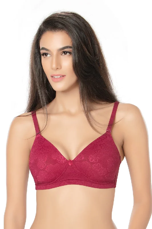 1224-Cotton Basics Plain Padded  Bra-Maroon