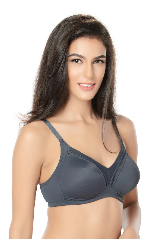 1234-Cotton Plain Bra Dark Grey