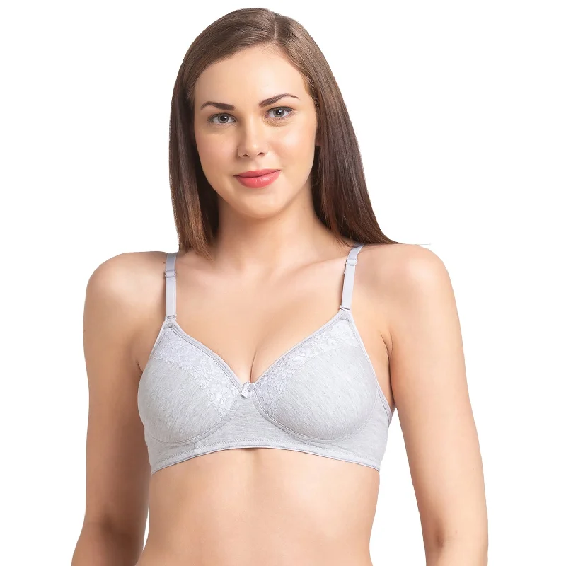 Click-Padded Solid Cotton Spandex T-shirt Bra Grey