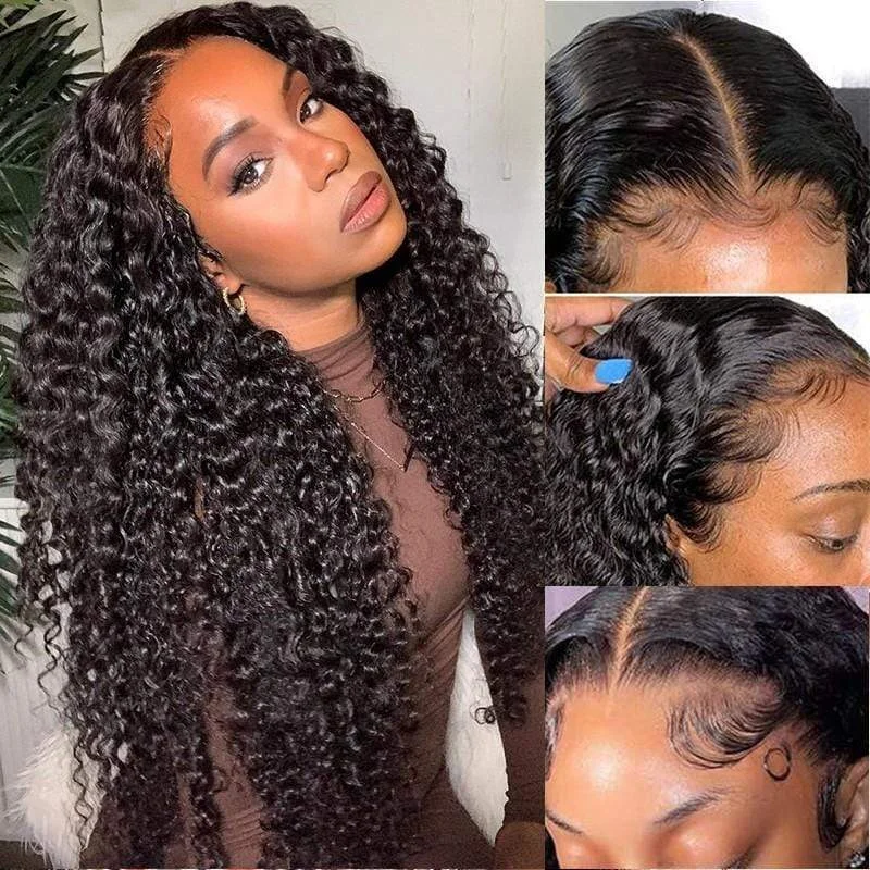 Wavy wig in a chocolate - brown color for a rich and warm appearance10a+ 150% 13x4 Lace Frontal Wigs Deep Wave #1B ? Wavy wig in a chocolate - brown color for a rich and warm appearance10a+ 150% 13x4 Lace Frontal Wigs Deep Wave #1B ?