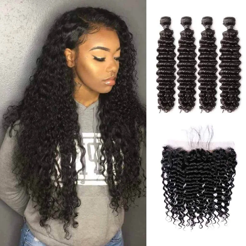 Body - wave wig with a full and voluminous look10A Brazilian Deep Wave 4 Bundles With Lace Frontal Body - wave wig with a full and voluminous look10A Brazilian Deep Wave 4 Bundles With Lace Frontal