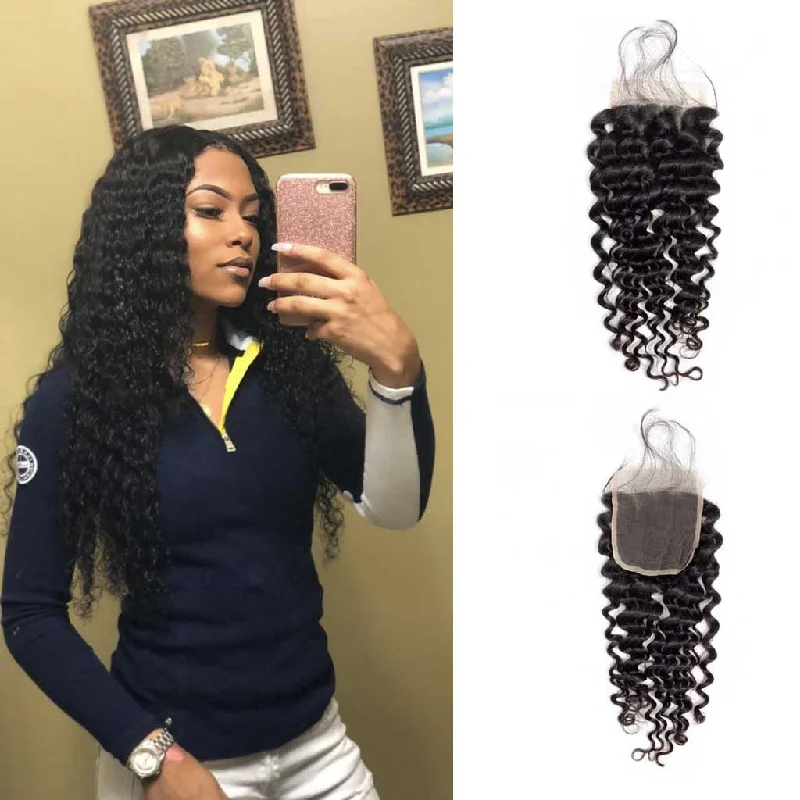 Lace - front wavy wig for a realistic hairline10A Brazilian Deep Wave Lace Closure