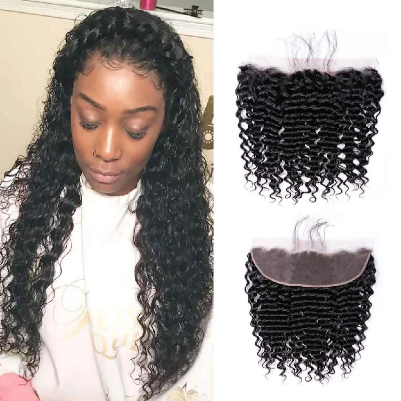 Lace - front wavy wig for a realistic hairline10A Brazilian Deep Wave Lace Frontal Lace - front wavy wig for a realistic hairline10A Brazilian Deep Wave Lace Frontal