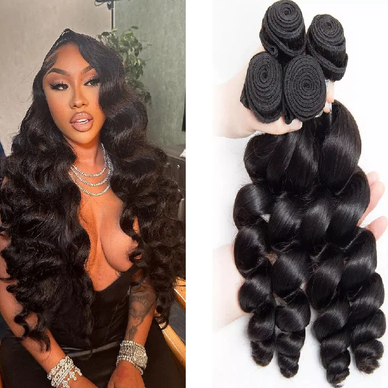 Heat - resistant wavy wig for easy styling at home10A Brazilian Loose Wave 4 Bundles Deal Heat - resistant wavy wig for easy styling at home10A Brazilian Loose Wave 4 Bundles Deal