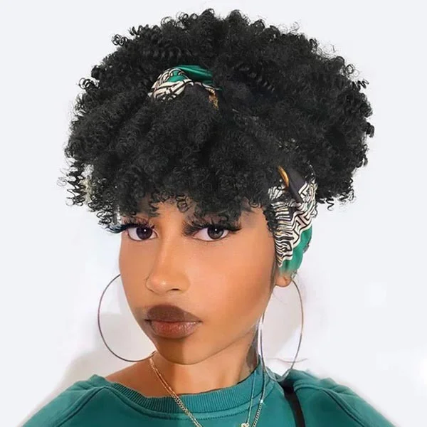 Heat - resistant braided wigs for styling flexibilityJunoda Hair Afro Kinky Curly Headband Wig With Bangs Brazilian Remy Human Hair Wigs For Women 150% Density Heat - resistant braided wigs for styling flexibilityJunoda Hair Afro Kinky Curly Headband Wig With Bangs Brazilian Remy Human Hair Wigs For Women 150% Density