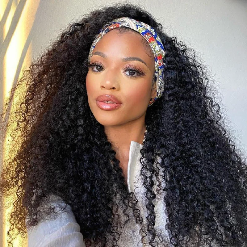 Braided wigs with a natural - looking scalp for a more realistic finishJunoda Hair Kinky Curly Headband Wig 100% Natural Human Hair Glueless Mongolian Remy Hair 180% Density Braided wigs with a natural - looking scalp for a more realistic finishJunoda Hair Kinky Curly Headband Wig 100% Natural Human Hair Glueless Mongolian Remy Hair 180% Density