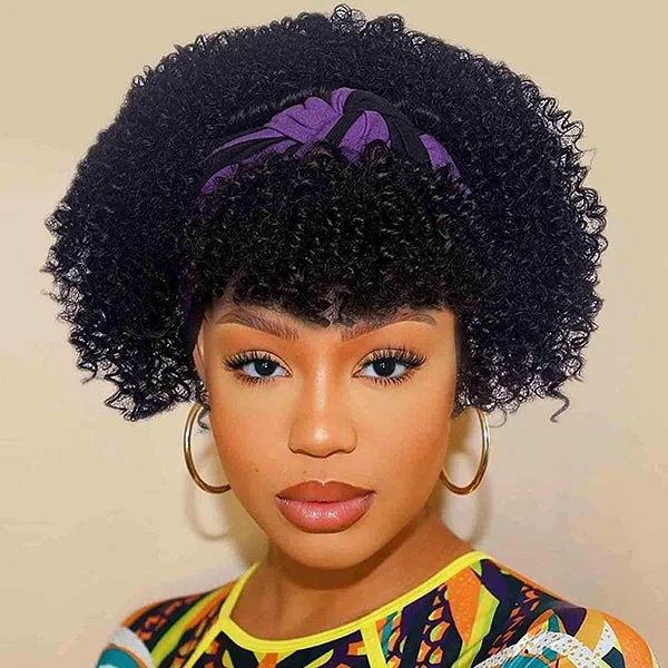 Adjustable - cap braided wigs for a comfortable fitJunoda Hair Kinky Curly Short Bob Headband Wig Glueless Pixie Cut Wig with Bangs Brazilian Remy Hair 180% Density Adjustable - cap braided wigs for a comfortable fitJunoda Hair Kinky Curly Short Bob Headband Wig Glueless Pixie Cut Wig with Bangs Brazilian Remy Hair 180% Density