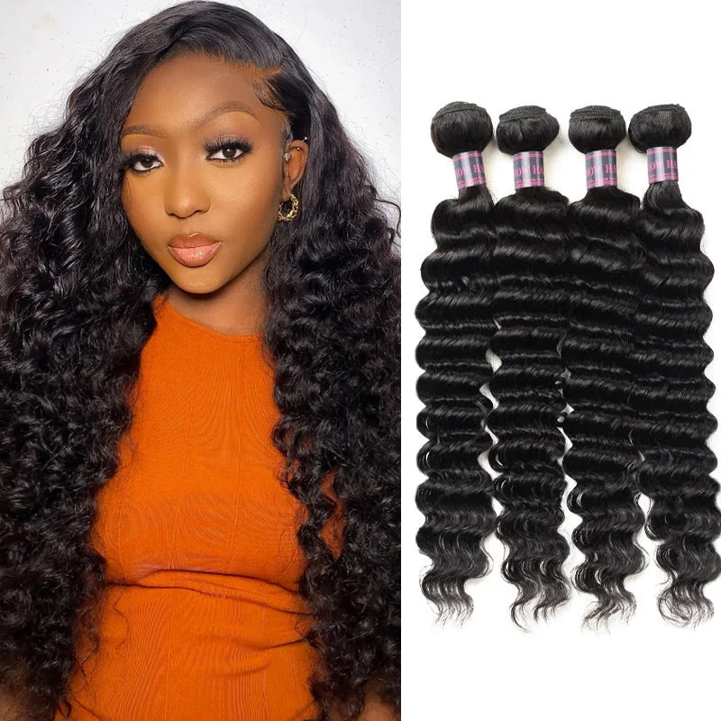 Human - hair wavy wig for a natural and luxurious feel4 Bundles Deep Wave Human Hair 100% Virgin Indian Human Hair Weave Human - hair wavy wig for a natural and luxurious feel4 Bundles Deep Wave Human Hair 100% Virgin Indian Human Hair Weave