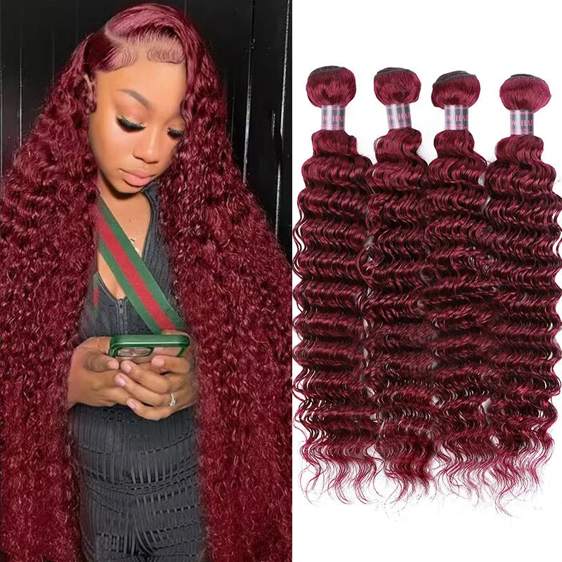 Heat - resistant wavy wig for easy styling at homeIshow 99j Red Human Hair Bundles Burgundy Color Deep Wave 4 Bundles Heat - resistant wavy wig for easy styling at homeIshow 99j Red Human Hair Bundles Burgundy Color Deep Wave 4 Bundles