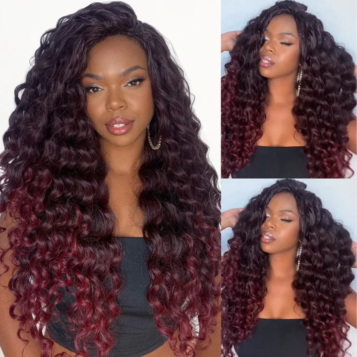 Body - wave wig with a full and voluminous look99J Red Ombre Burgundy Red 6*4/13*4 Lace Wigs Bouncy Deep Wave Lace Front Wigs Human Hair Undetectable Clear Transparent Body - wave wig with a full and voluminous look99J Red Ombre Burgundy Red 6*4/13*4 Lace Wigs Bouncy Deep Wave Lace Front Wigs Human Hair Undetectable Clear Transparent