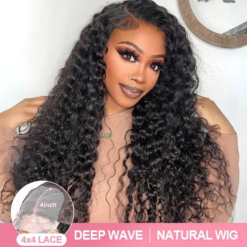 Wavy wig with a natural - looking root for a more realistic lookAligrace 4x4 Lace Deep Wave Human Hair Wig
