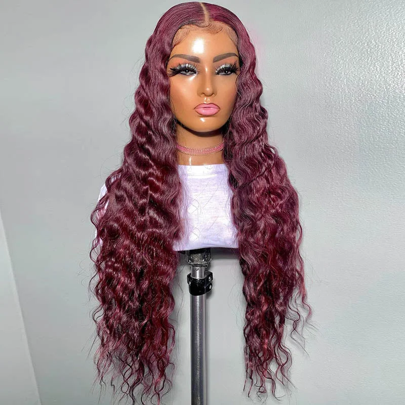 Wavy wig with a side - part for a more flattering lookBeeos Deep Wave Burgundy 99J Colored Lace Front Human Hair Wigs BL048 Wavy wig with a side - part for a more flattering lookBeeos Deep Wave Burgundy 99J Colored Lace Front Human Hair Wigs BL048