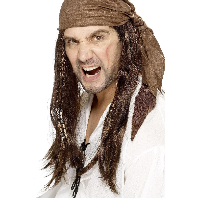 Synthetic long - length wig with a natural - looking textureBuccaneer Pirate Wig