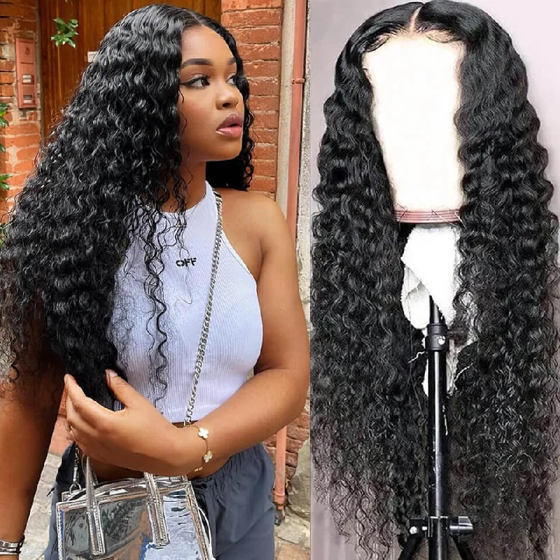 Wavy wig with a water - wave texture for a unique and stylish choiceDeep Wave Wear & Go Glueless HD 5x5 Lace Wig Pre-Cut Pre Plucked Human Hair Wigs