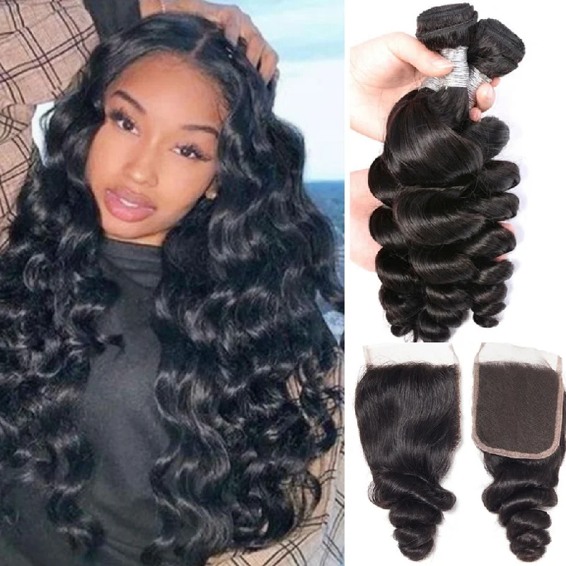 Wavy wig in a chocolate - brown color for a rich and warm appearanceFleeky Hair 10A Brazilian Loose Wave 4 Bundles With Lace Closure Deal Wavy wig in a chocolate - brown color for a rich and warm appearanceFleeky Hair 10A Brazilian Loose Wave 4 Bundles With Lace Closure Deal