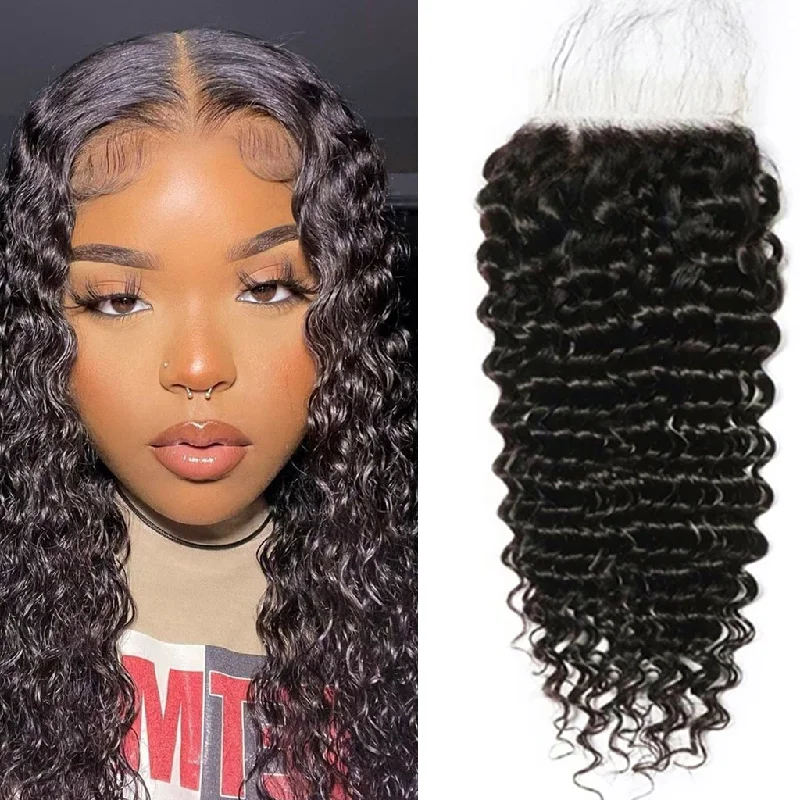 Wavy wig with a silk - base cap for a comfortable and smooth feelFleeky Hair Undetectable HD Lace Closure 10A Deep Wave Curly 4x4 5x5 6x6 HD Lace Closure Wavy wig with a silk - base cap for a comfortable and smooth feelFleeky Hair Undetectable HD Lace Closure 10A Deep Wave Curly 4x4 5x5 6x6 HD Lace Closure