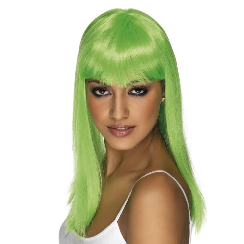 Long - length wig with a curly texture for a bold and stylish choiceGlamourama Neon Green Wig Long - length wig with a curly texture for a bold and stylish choiceGlamourama Neon Green Wig