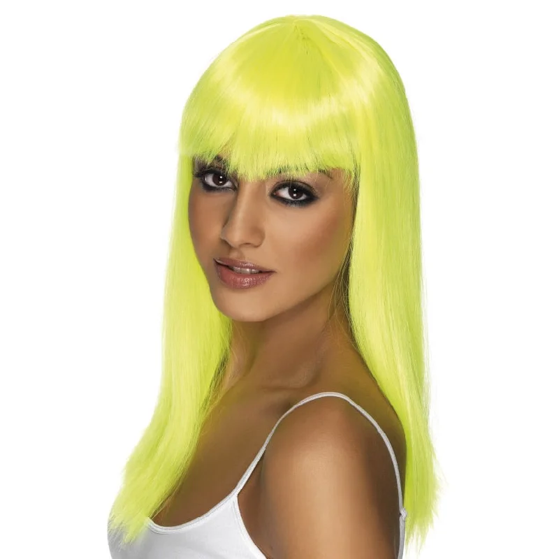 Long - length wig with a straight texture for a sleek and glamorous lookGlamourama Neon Yellow Wig Long - length wig with a straight texture for a sleek and glamorous lookGlamourama Neon Yellow Wig