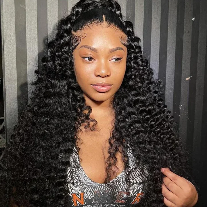 Wavy wig with a wispy fringe for a soft and feminine lookGlueless Deep Wave Human Hair Clear Transparent Lace Front/Closure Wig Natural Black - Amanda Hair Wavy wig with a wispy fringe for a soft and feminine lookGlueless Deep Wave Human Hair Clear Transparent Lace Front/Closure Wig Natural Black - Amanda Hair