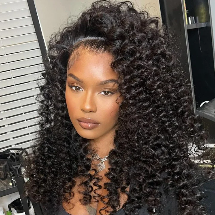 Wavy wig with a middle - part for a classic and elegant styleGlueless Lace Deep Wave Wig with Natural Hairline Mini Knots Human Hair Clear Transparent Natural Black - Amanda Hair Wavy wig with a middle - part for a classic and elegant styleGlueless Lace Deep Wave Wig with Natural Hairline Mini Knots Human Hair Clear Transparent Natural Black - Amanda Hair