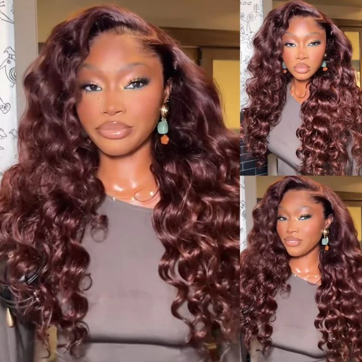 Wavy wig in a chocolate - brown color for a rich and warm appearanceGlueless Loose Deep Wave Lace Wig with Natural Hairline Mini Knots Human Hair Clear Transparent Lace Front/Closure Reddish Brown Colored Wig - Amanda Hair Wavy wig in a chocolate - brown color for a rich and warm appearanceGlueless Loose Deep Wave Lace Wig with Natural Hairline Mini Knots Human Hair Clear Transparent Lace Front/Closure Reddish Brown Colored Wig - Amanda Hair