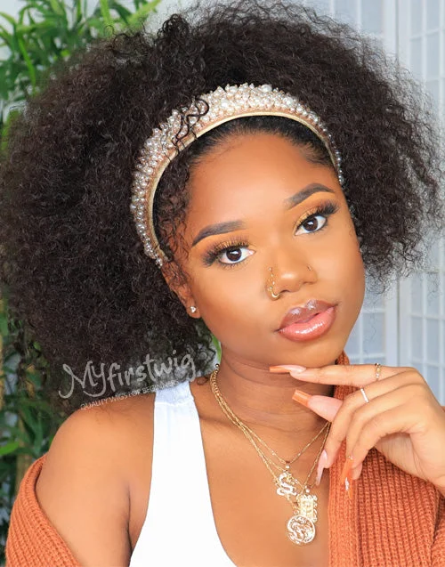 Synthetic braided wigs with a natural - looking textureCHEV - HUMAN HAIR CURLY (3B-3C) HEADBAND WIG - HBW045 Synthetic braided wigs with a natural - looking textureCHEV - HUMAN HAIR CURLY (3B-3C) HEADBAND WIG - HBW045
