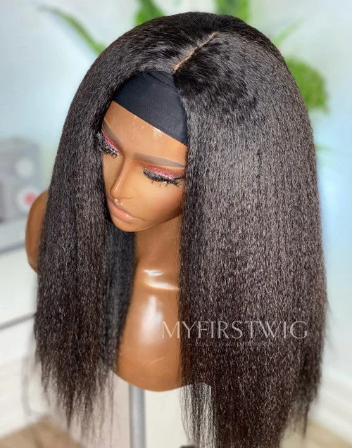 Braided wigs with a 180 - density for a full and thick appearanceRUE - Human Hair Kinky Straight Scalp Top Headband Wig - HBW054 Braided wigs with a 180 - density for a full and thick appearanceRUE - Human Hair Kinky Straight Scalp Top Headband Wig - HBW054