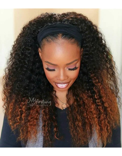 Braided wigs with a water - wave texture for a unique lookTATYANA - HUMAN HAIR OMBRE HIGHLIGHT CURLY (3A-3B) HEADBAND WIG - HBW048 Braided wigs with a water - wave texture for a unique lookTATYANA - HUMAN HAIR OMBRE HIGHLIGHT CURLY (3A-3B) HEADBAND WIG - HBW048