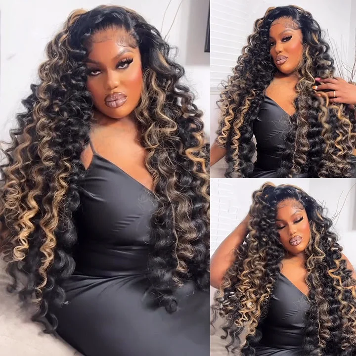 Wavy wig with a natural - looking root for a more realistic lookHighlight Blonde Glueless Lace Front Loose Deep Wave Wig Human Hair Pre Plucked Amanda Hair Wavy wig with a natural - looking root for a more realistic lookHighlight Blonde Glueless Lace Front Loose Deep Wave Wig Human Hair Pre Plucked Amanda Hair