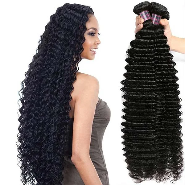 Human - hair wavy wig for a natural and luxurious feelIshow Deep Wave Bundles Brazilian Deep Curly Human Hair Weave 3 Bundles