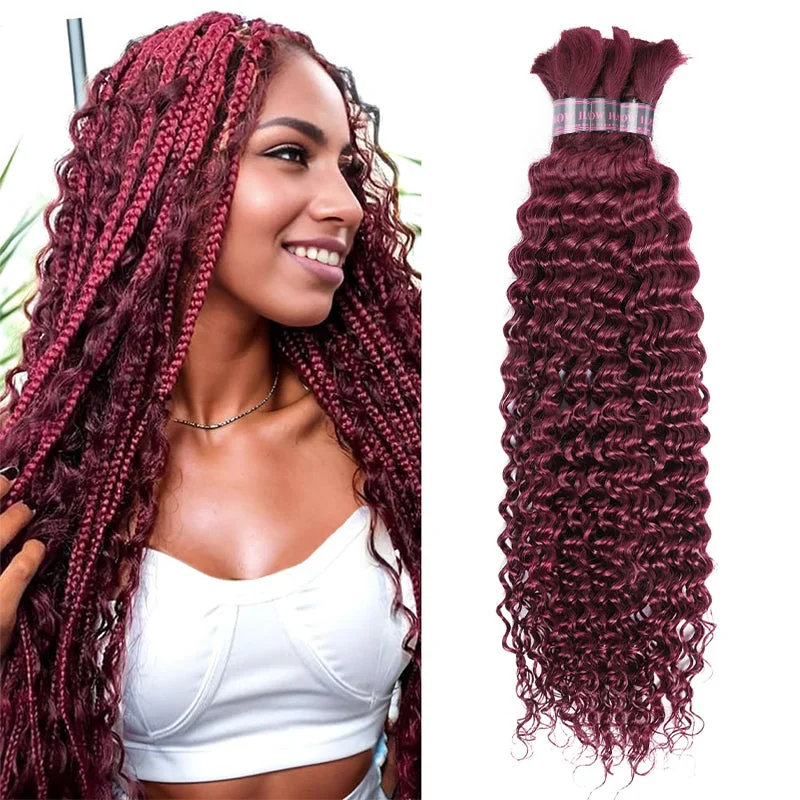 Wavy wig with a 180 - density for a full and thick appearanceIshow Deep Wave 99J Burgundy Bulk Raw Human Hair For Braiding Bundles No Wefts Human Hair Extensions Wavy wig with a 180 - density for a full and thick appearanceIshow Deep Wave 99J Burgundy Bulk Raw Human Hair For Braiding Bundles No Wefts Human Hair Extensions